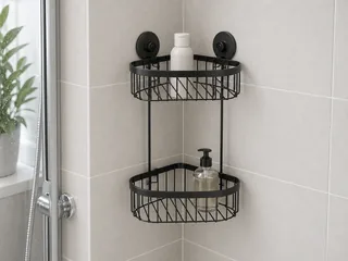 WENKO Classic Plus Black Eckregal 2 Etagen mit Vacuum-Loc Eckregal 2 Etagen ohne Bohren